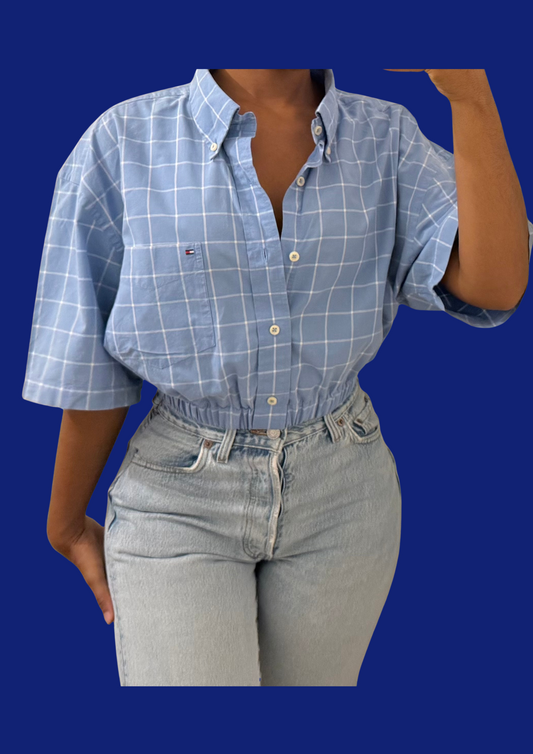 Chemise cropée Tommy Hilfiger bleu upcyclé