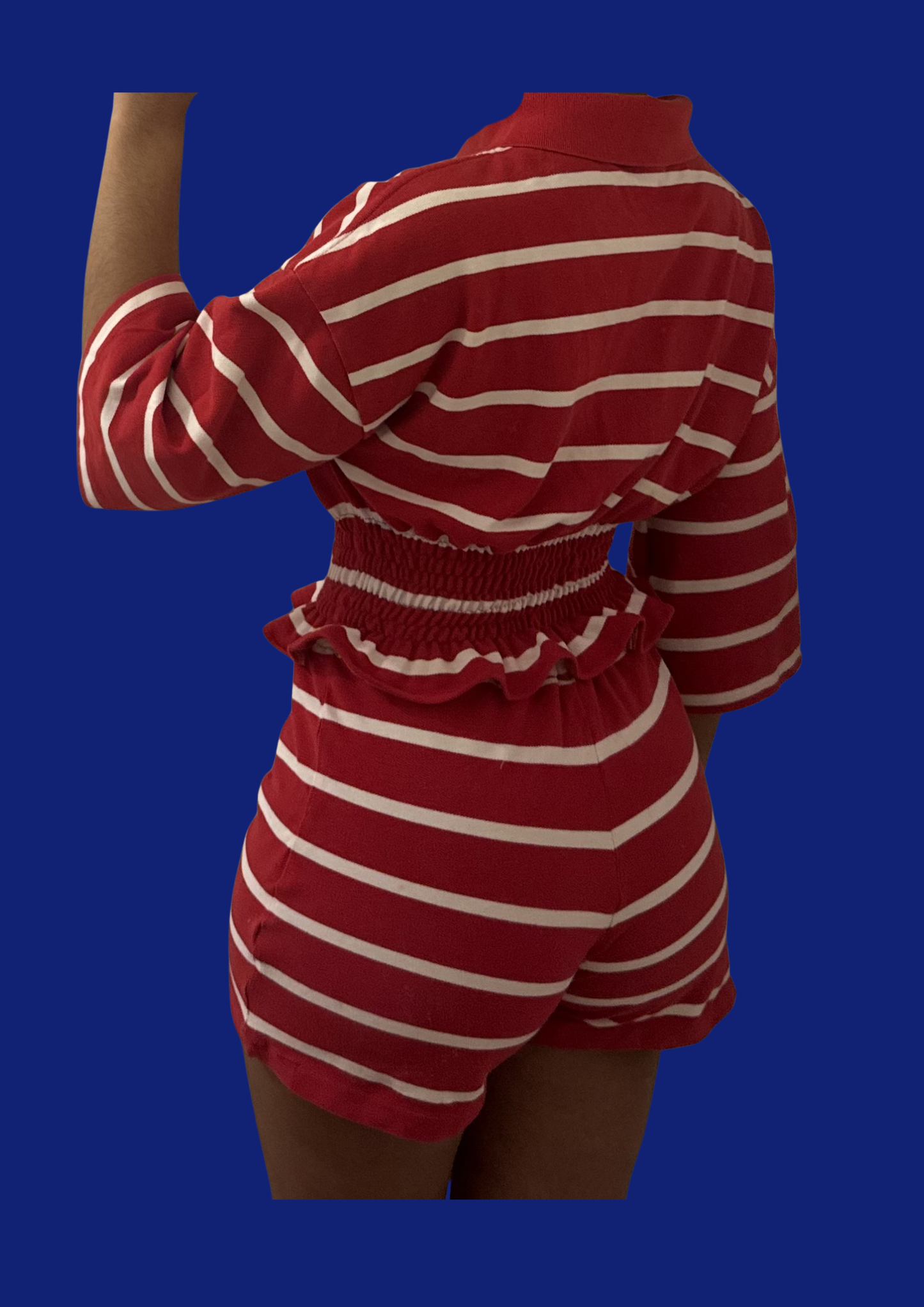 Ensemble rayé rouge blanc top cintré et short Ralph Lauren upcyclé