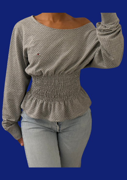 Pull cintré gris Tommy Hilfiger upcyclé