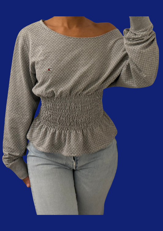 Pull cintré gris Tommy Hilfiger upcyclé