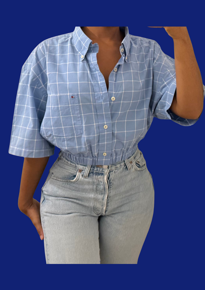 Chemise cropée Tommy Hilfiger bleu upcyclé