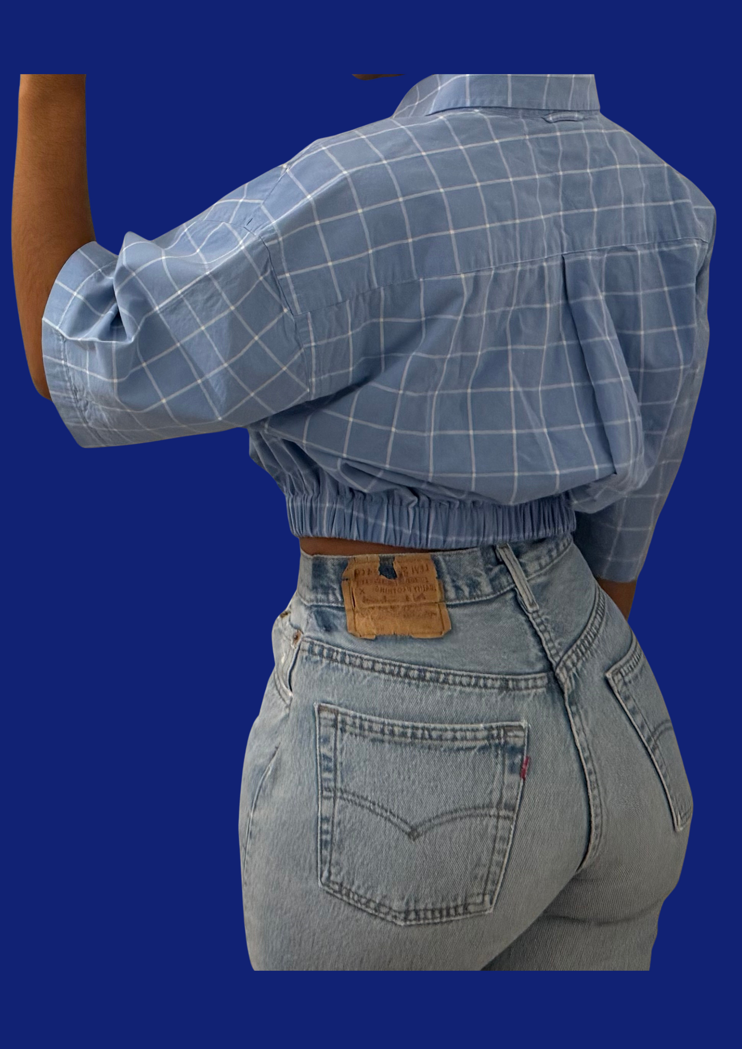 Chemise cropée Tommy Hilfiger bleu upcyclé