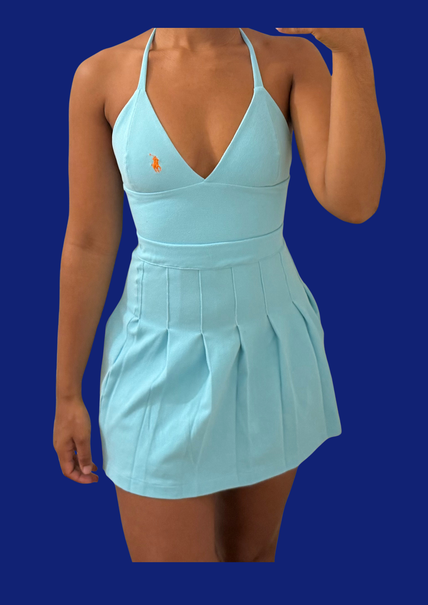 Ensemble bralette jupe Ralph Lauren bleu upcyclé