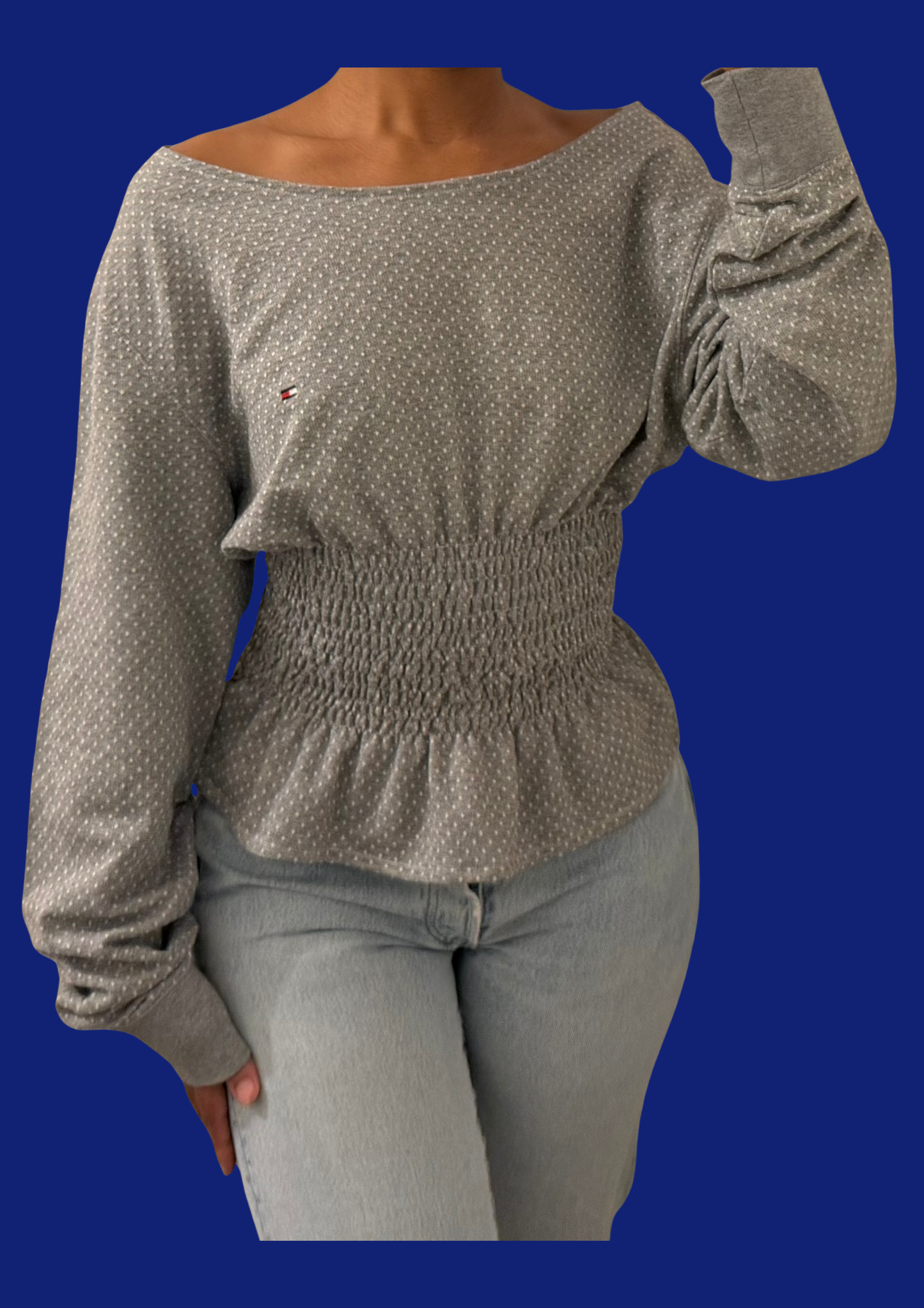 Pull cintré gris Tommy Hilfiger upcyclé