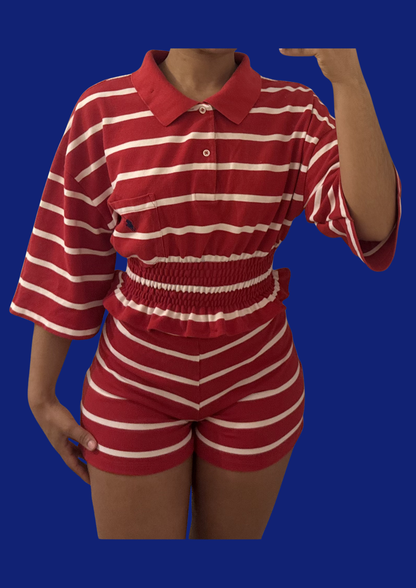 Ensemble rayé rouge blanc top cintré et short Ralph Lauren upcyclé