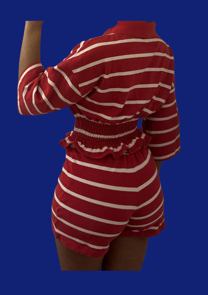Ensemble rayé rouge blanc top cintré et short Ralph Lauren upcyclé