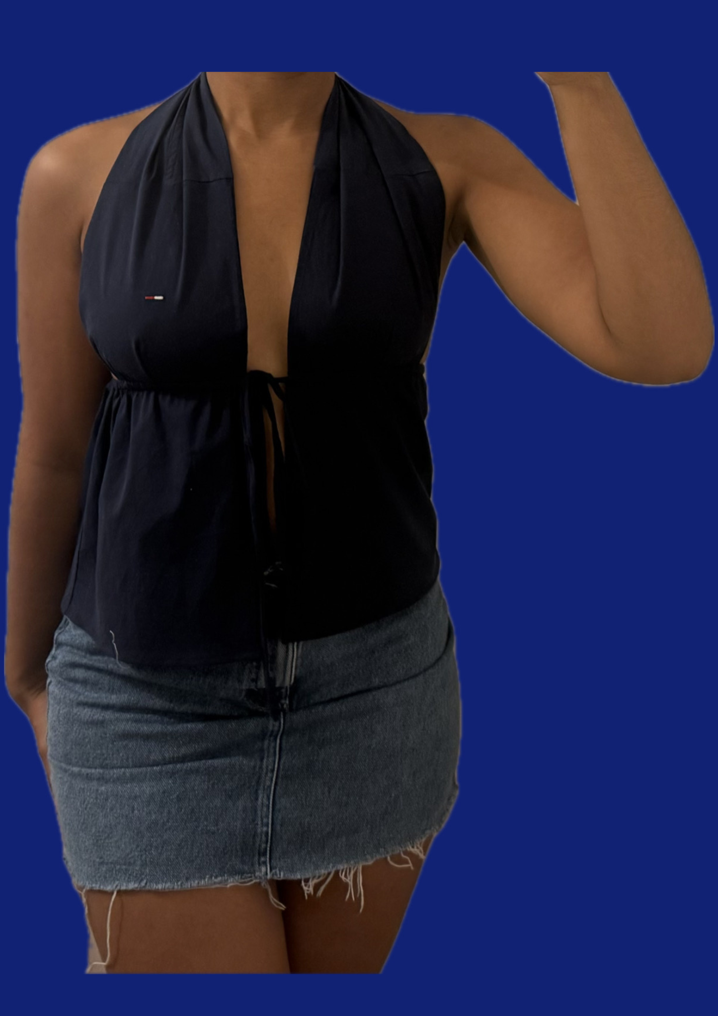 Top dos nu Tommy Hilfiger bleu Upcyclé