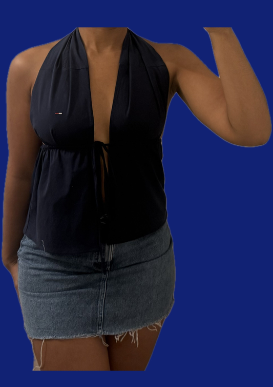 Top dos nu Tommy Hilfiger bleu Upcyclé